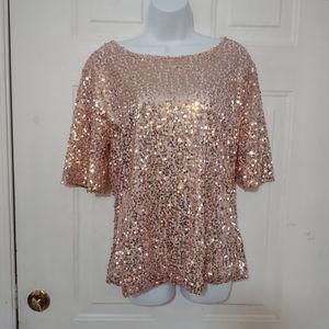 Sequin Pink Short Sleeves Blouse. Size XXL